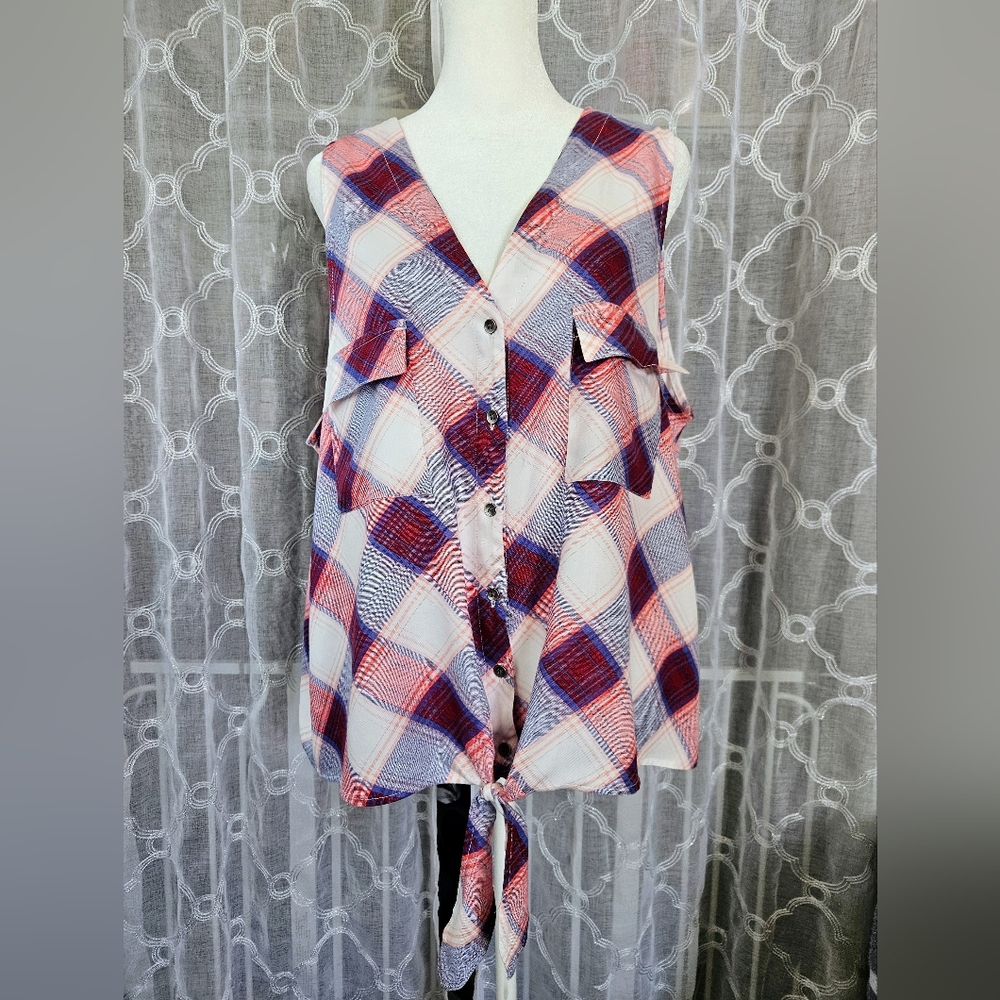 Rock & Republic Sleeveless Plaid Tank Top - Size XL